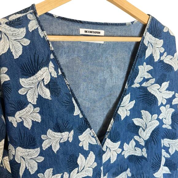 One X One Teaspoon Epiphany Denim Floral Dress Blue XS Oversized - Picture 9 of 16